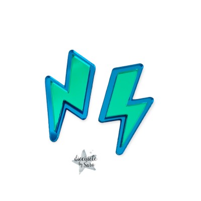 PENDIENTES RAYO DOBLE AZUL Y VERDE