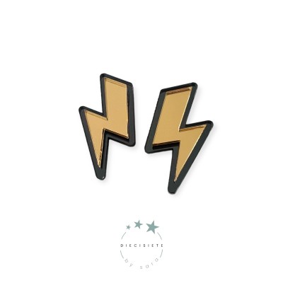 PENDIENTES RAYO DOBLE DORADO Y NEGRO