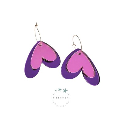 PENDIENTES ARO CORAZÓN DOBLE MORADO