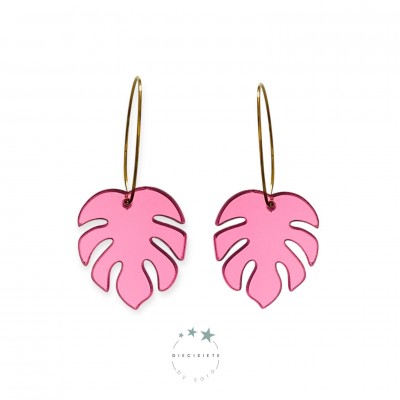 PENDIENTES ARO MONSTERA ROSA