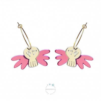 PENDIENTES CALAVERA ALADA ROSA Y DORADO
