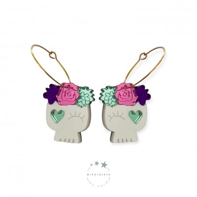 PENDIENTES ARO CALAVERA FLORAL