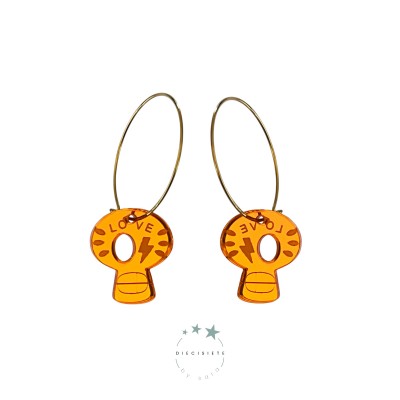 PENDIENTES ARO CALAVERA NARANJA