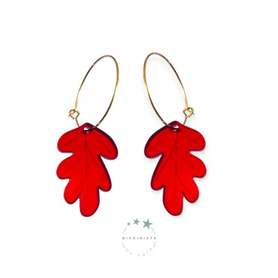 PENDIENTES ARO HOJA DE ROBLE NARANJA