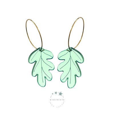 PENDIENTES ARO HOJA DE ROBLE VERDE