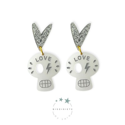 PENDIENTES LOVE SKULL PLATA