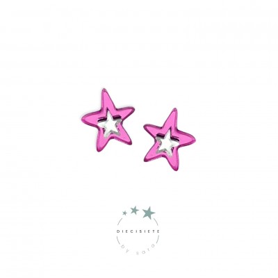 PENDIENTES MINI ESTRELLITA DOBLE ROSA Y PLATA