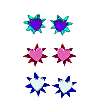 PENDIENTES MINI EXPLOSIÓN DE AMOR MORADO Y VERDE