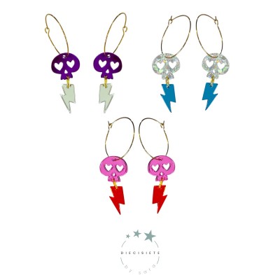 PENDIENTES ARO SKULL THUNDER MORADO
