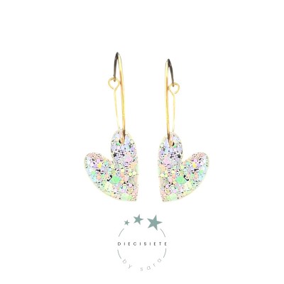 PENDIENTES ARO CORAZON BLANCO CONFETI