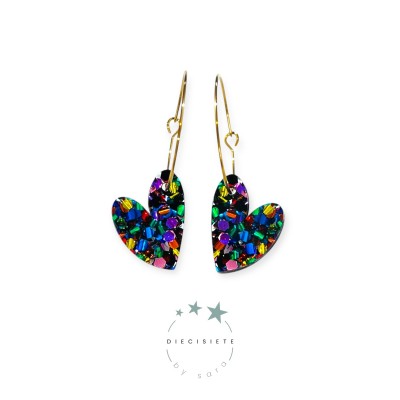 PENDIENTES ARO CORAZON NEGRO CONFETI