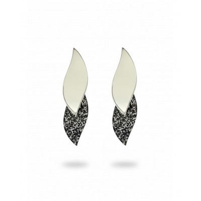 PENDIENTES PETALO 45 PLATA + GLITTER NEGRO