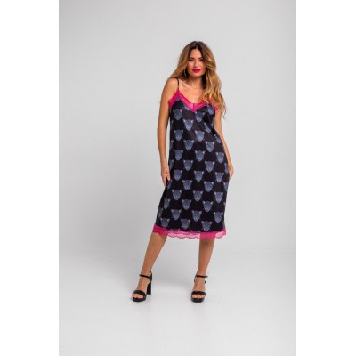 VESTIDO LENCERO CON ENCAJE NEGRO DE PANTERAS-NOCTURNA