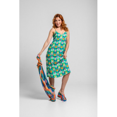 VESTIDO LENCERO VERDE DE FLORES-FLORECIENDO