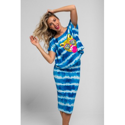 FALDA TUBO MIDI ELÁSTICA TIE DYE AZUL-POOL PARTY