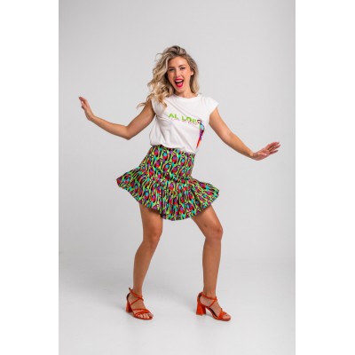 FALDA MINI VOLANTE EN PICO VERDE DE LOROS- AL LORO