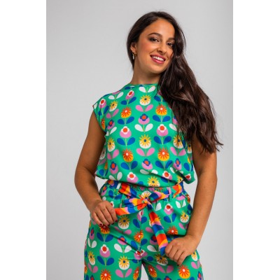 BLUSA SIN SISA VERDE DE FLORES- FLORECIENDO