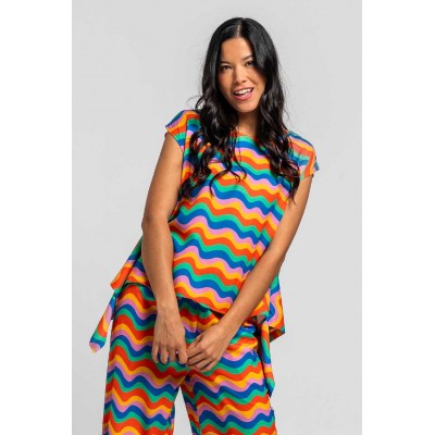 BLUSA ASIMÉTRICA PICOS DE ONDAS MULTICOLOR-ÉCHATE FLORES