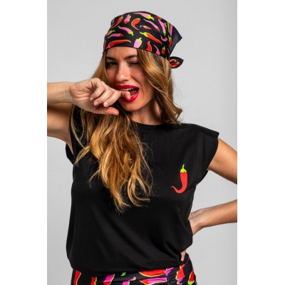 CAMISETA SIN MANGAS HOMBRERAS NEGRA CON CHILLIS- PICANTE